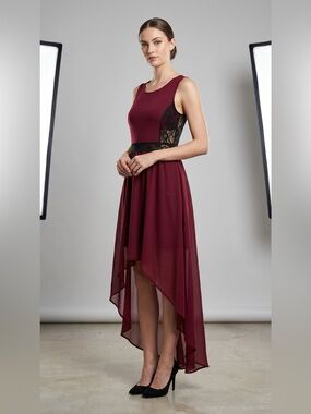 H&M Burgundy High-Low Lace Inset Dress